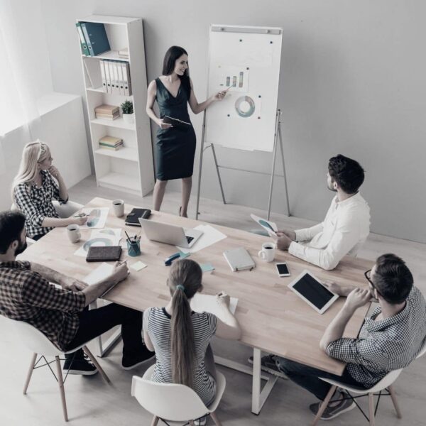 Das Bild zeigt eine Vortragende vor einer Gruppe in einem Workshop