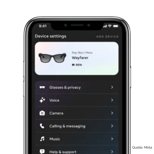 Das Bild zeigt die Meta View App